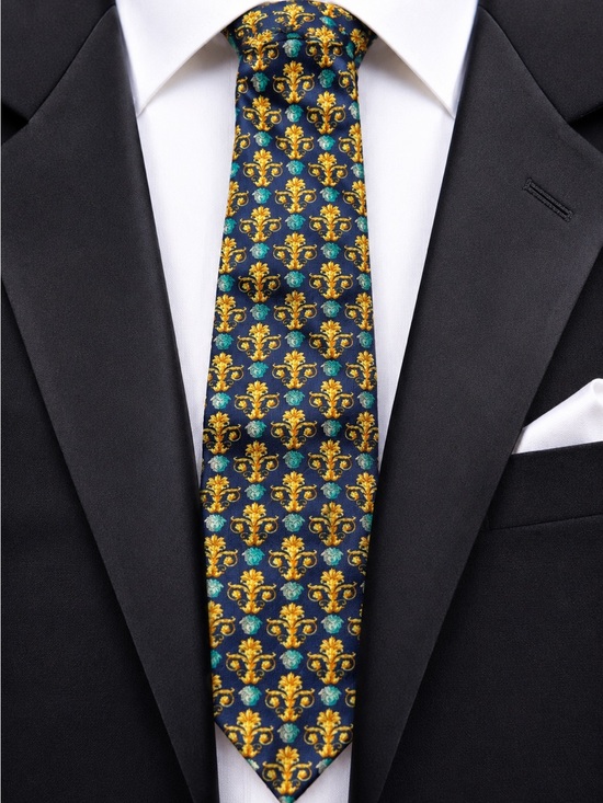 Gianni Versace Other - Vintage Gianni Versace Medusa Head Baroque Silk Tie Navy Gold Made in Italy 90’s